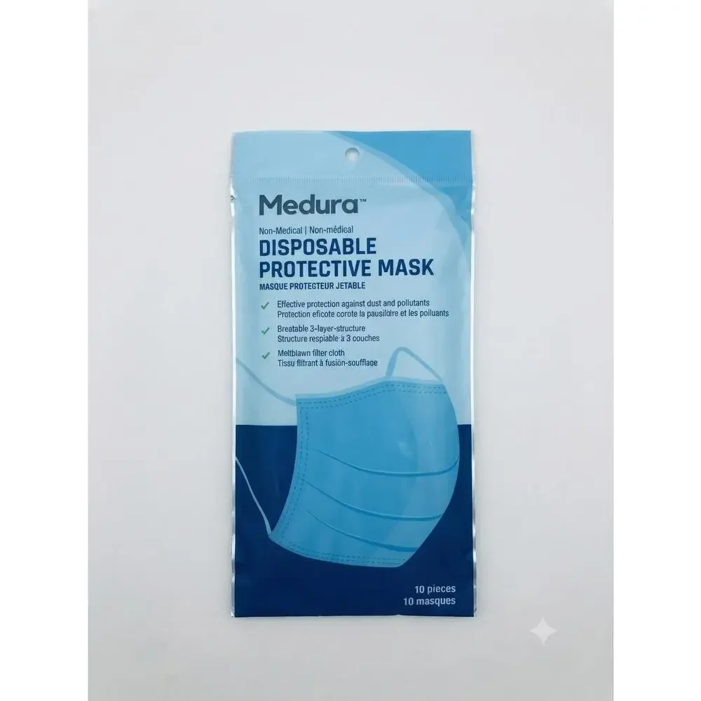 Medura Disposable Protective Face Masks 10-Pack 3-Layer Meltblown Filter Non-Me